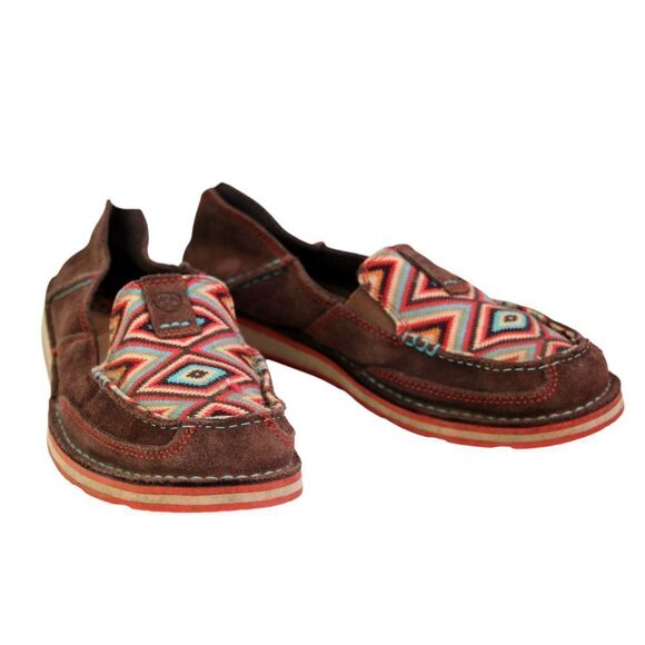 Ariat BROWN SUEDE MULTICOLOR TAPESTRY ROUND TOE COMFORT LOAFER FLATS SHOES 7.5 - Picture 5 of 11